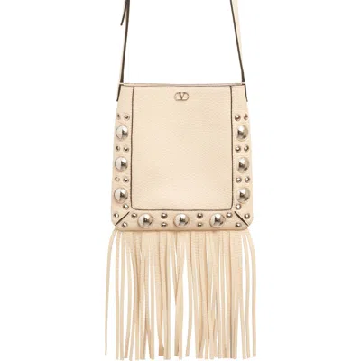 Valentino Garavani Small Nellcôte Fringe Stud Crossbody Bag In I16 Light Ivory