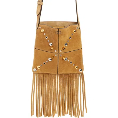 Valentino Garavani Small Nellcote Fringe Stud Suede Crossbody Bag In Beige
