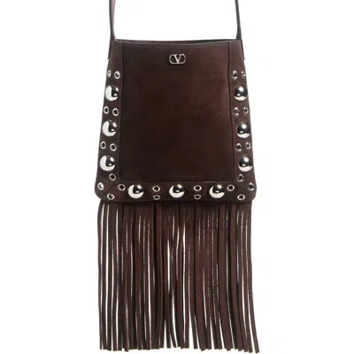 Valentino Garavani Small Nellcote Fringe Stud Suede Crossbody Bag In Brown