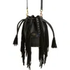 Valentino Garavani Small Nellcôte Fringed Leather Bucket Bag In Black