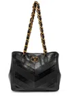 Valentino Garavani  Garavani Laseine Shopping Bag In Nappa Leather With A Chevron Pattern W In Black