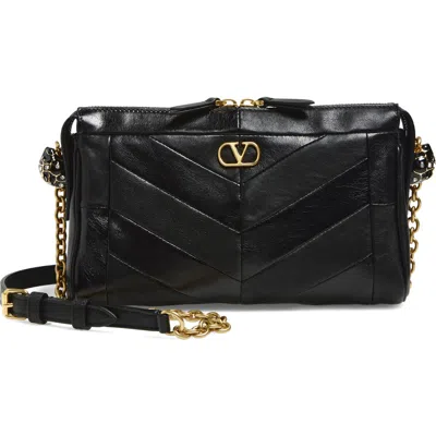 Valentino Garavani Small Panthea Chevron Patchwork Leather Shoulder Bag In Black