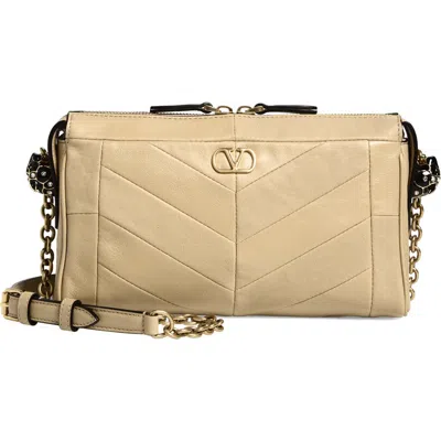 Valentino Garavani Small Panthea Chevron Patchwork Leather Shoulder Bag In Neutral