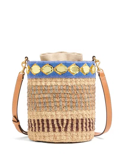 Valentino Garavani Small Raffia Embroidered Bucket Bag In Brown
