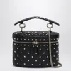 Valentino Black Quilted Leather Cylindrical Vanity Bag With Chain In Black