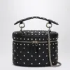 Valentino Black Quilted Leather Cylindrical Vanity Bag With Chain In Black