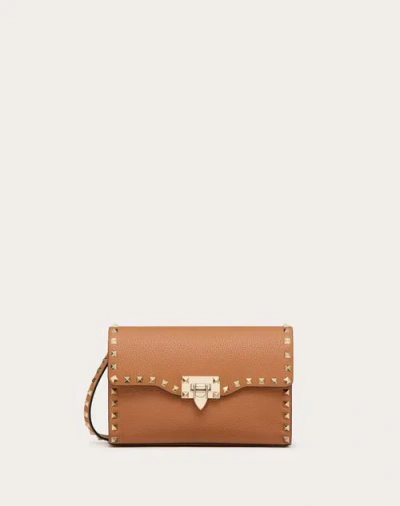 VALENTINO GARAVANI VALENTINO GARAVANI SMALL ROCKSTUD GRAINY CALFSKIN CROSSBODY BAG WOMAN ALMOND UNI