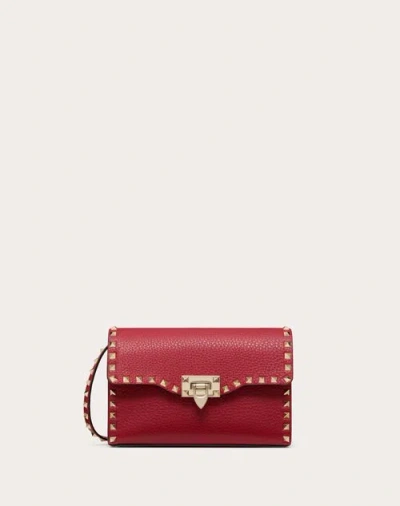 Valentino Garavani Small Rockstud Grainy Calfskin Crossbody Bag Woman Rosso Valentino Uni In Red