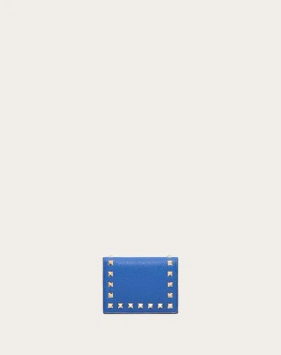 Valentino Garavani Small Rockstud Grainy Calfskin Wallet Woman Cobalt Uni In Blue
