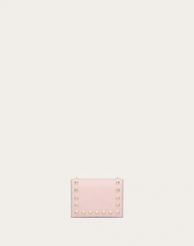 Valentino Garavani Small Rockstud Grainy Calfskin Wallet Woman Rose Quartz Uni In Pink