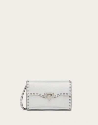Valentino Garavani Small Rockstud Grainy Metallic Calfskin Crossbody Bag Woman Silver Uni In Silver