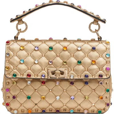 VALENTINO GARAVANI VALENTINO GARAVANI SMALL ROCKSTUD QUILTED METALLIC LEATHER SHOULDER BAG