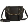 Valentino Small Rockstud Leather Saddle Crossbody Bag In Black