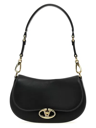 Valentino Garavani Saddle Logo Leather Shoulder Bag In Black