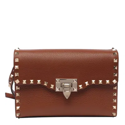 Valentino Garavani Small Shoulder Bag - Rockstud - Vit.st.alce Unlined/plat.studs In Brown