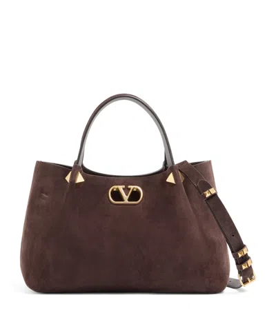 Valentino Garavani Small Suede Vlogo Signature Tote Bag In Brown