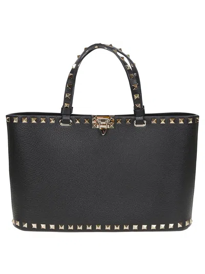 Valentino Garavani Small Tote Rockstud In Black