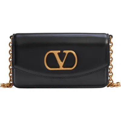 Valentino Garavani Small Vain Vlogo Leather Clutch In Nero