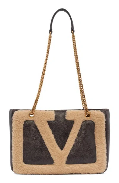 Valentino Garavani Small Viva Superstar Genuine Shearling Trim Tote In Brown