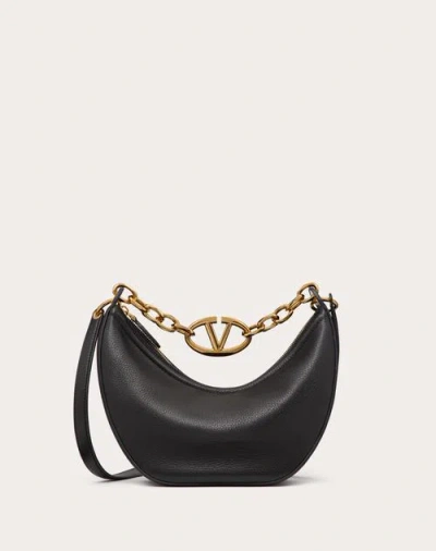 Valentino Garavani Small Vlogo Moon Hobo Bag In Grainy Calfskin With Chain Woman Black Uni In Burgundy