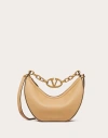 Valentino Garavani Small Vlogo Moon Hobo Bag In Grainy Calfskin With Chain Woman Cappuccino Uni In Burgundy