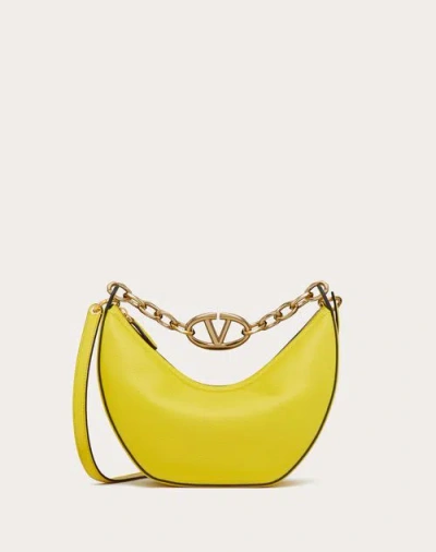 Valentino Garavani Small Vlogo Moon Hobo Bag In Grainy Calfskin With Chain Woman Cedar Yellow Uni In Black