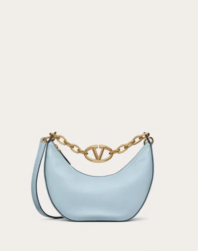 Valentino Garavani Small Vlogo Moon Hobo Bag In Grainy Calfskin With Chain Woman Porcelain Blue Uni