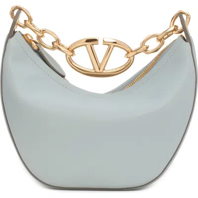Valentino Garavani Small Vlogo Moon Hobo Bag With Chain In Blue Porcellana