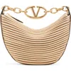 VALENTINO GARAVANI VALENTINO GARAVANI SMALL VLOGO MOON METALLIC LAMBSKIN HOBO BAG WITH CHAIN