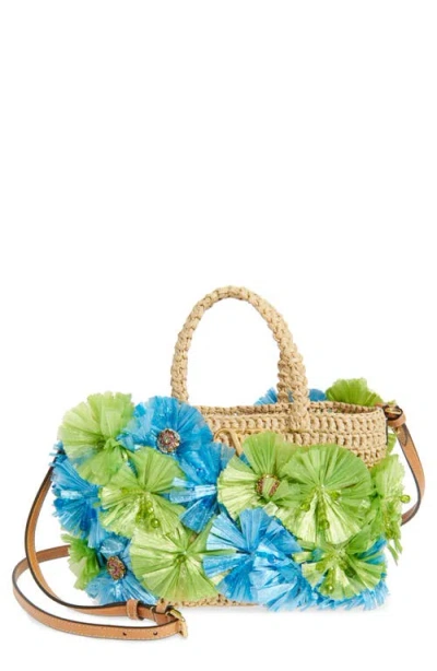 Valentino Garavani Small Vlogo Raffia Flower Tote In Natural Multi