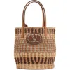 Valentino Garavani Small Vlogo Signature Crocheted Raffia Bucket Bag In Brown