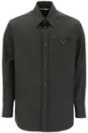 Valentino Snap-up Overshirt In Stretch Nylon In Brown