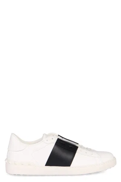 Valentino Garavani Open Leather Sneakers With Contrast Band And Stud Details Shoes In White