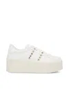 Valentino Garavani Flatform Rockstud Untitled Trainer In Calfskin And Wool Woman White 39