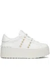Valentino Garavani Flatform Rockstud Untitled Trainer In Calfskin And Wool Woman White 39