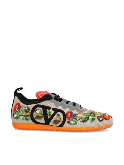 Valentino Garavani Sneakers In Rough-multicolor/grey/pumpk