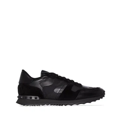 Valentino Garavani Man Sneakers Black Size 9 Soft Leather, Textile Fibers