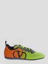 Valentino Lime Green And Fluorescent Orange Sporty Sneakers In Cotton And Pu Bold Design In Green