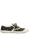 Valentino Black Cotton Sneakers With Floral Pattern And Rubber Sole In Black