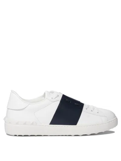 Valentino Garavani Open Leather Sneakers With Contrast Band And Stud Details Shoes In White