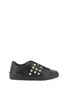 Valentino Studded Leather Sneakers Rubber Sole In Black