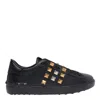 Valentino Studded Leather Sneakers Rubber Sole In Black