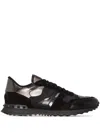 Valentino Rockrunner Metallic Camouflage-print Sneakers In Black