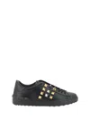 Valentino Studded Leather Sneakers Rubber Sole In Black