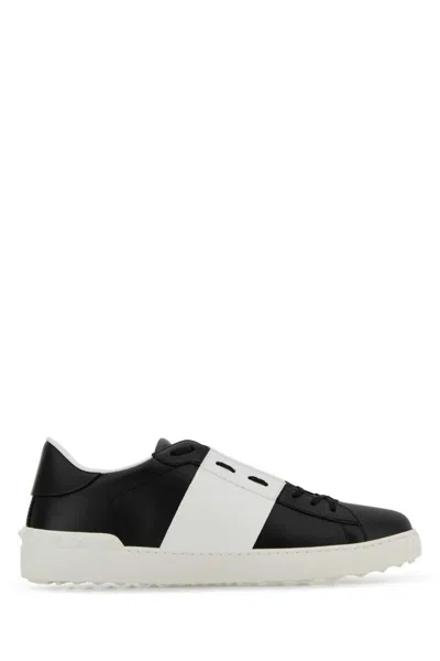 Valentino Garavani Black Leather Open Sneakers With White Band In Multi