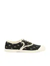 Valentino Black Cotton Sneakers With Floral Pattern And Rubber Sole In Black-pink-green/ivory/ivory