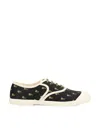 Valentino Black Cotton Sneakers With Floral Pattern And Rubber Sole In Black-pink-green/ivory/ivory