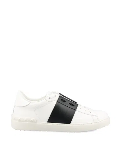 Valentino Garavani Open Leather Sneakers With Contrast Band And Stud Details Shoes In White