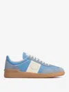 Valentino Garavani Upvillage Low Top Trainer In Crust Leather And Nylon In Blue