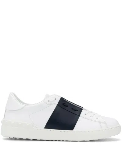 Valentino Garavani Open Leather Sneakers With Contrast Band And Stud Details Shoes In White